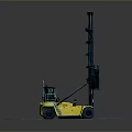 Yellow Industrial Forklift With Black Mast Structure On Blue Circular Display Platform Model 3d model