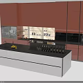 Modern Kitchen Interior With Red Cabinets And White Island Counter 3d model
