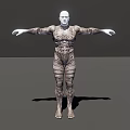 Game Movie Character 3D Model With Intricate Bandage Like Striped Design And Outstretched Arms