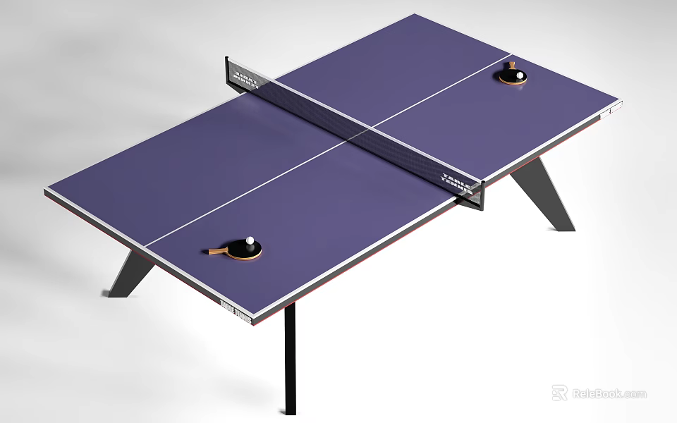 Sports Equipment Ping Pong Table With Purple Surface Net Rackets And Balls 3d model 