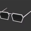 Hexagonal Sunglasses With White Frame And Black Lenses On Black Background With Reflection 3d model