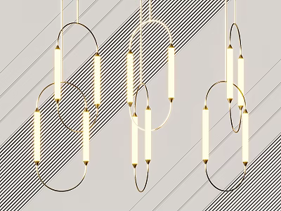 Modern Luxury Chandelier With Gold Circular Rings Hanging LED Light Fixtures 3d model