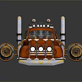 Orange Flame Decorated Truck with Large Wheels Exhaust Pipes and Unique Retro Sci Fi Design