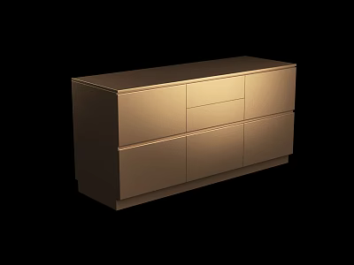 Modern Functional Desk With Sleek Metal Finish And Storage Drawers Cabinet Doors 3d model