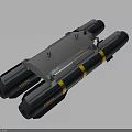 Dual Cylindrical Military Weapon Launcher With Grey Yellow Stripes And Warning Labels