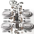 Elegant Modern Tableware Set With Plates Cutlery Wine Glasses Napkins Vase And Candle Holders