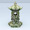 Traditional Stone Lantern With Mossy Surface And Pagoda Style Top Hexagonal Base