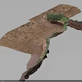 Detailed 3D Terrain Model Featuring Red Rock Formations And Green Vegetation Areas