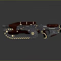 Futuristic Sci Fi Gun With Red Gold Accents And Decorative Mechanical Details