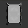 Industrial Machine Component With Black Metal Panels Red Indicator Lights And Yellow Warning Signs
