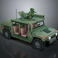Green Military Off-Road Vehicle Building Block Model with Open Doors Interior Seats and Roof Equipment