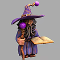 Detailed Handcrafted Wizard Sculpture Carving With Purple Hat Staff And Open Book