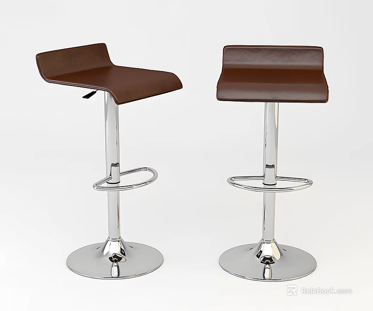 Modern Brown Leather Bar Stools With Silver Metal Base And Stylish Design 3d model 