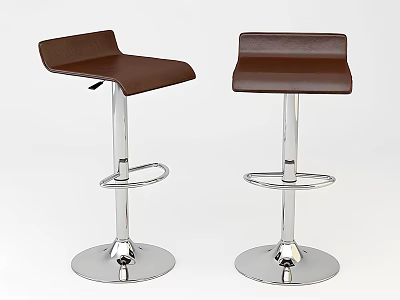 Modern Brown Leather Bar Stools With Silver Metal Base And Stylish Design 3d model