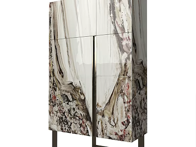 Elegant Modern Cabinet With Unique Marble Pattern Glass Doors And Metal Legs 3d model