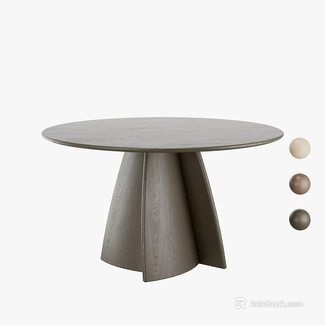 Round Wooden Dining Table With Unique Base Design And Decorative Balls 3d model