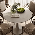 Modern Table and Chair Combination Outdoor Dining Table and Chair Wood Floor Curtain Gauze Curtain 3d model