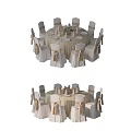 Two Round Dining Table Sets with Bow Adorned Chairs and Tableware Decorations 3d model