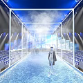 Fashion Show Runway With Blue Lighting And Model