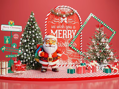 Christmas Photo Spot With Santa Claus Christmas Trees Gifts And Merry Sign 3d model