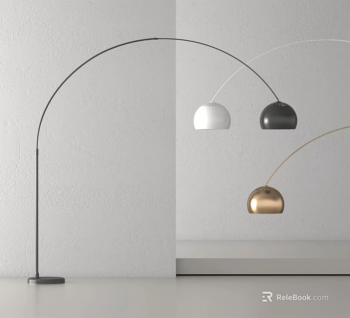 Modern Arc Floor Lamp With White Black Gold Shades And Minimalist Design 3d model 