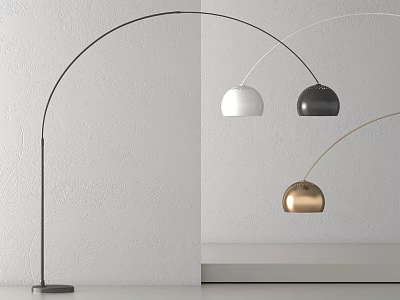 Modern Arc Floor Lamp With White Black Gold Shades And Minimalist Design 3d model