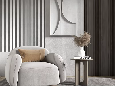 Light Gray Modern Single Sofa With Brown Cushion Side Table White Vase And Dried Flowers 3d model
