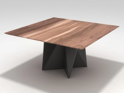 Modern Square Wooden Dining Table With Brown Wood Grain And Black Triangular Legs 3d model