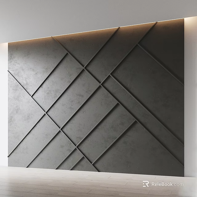 Modern Bedroom Accent Wall With Gray Geometric Panel Design And Sleek Lines 3d model