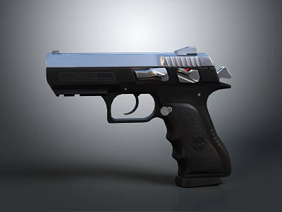 Modern Semi Automatic Pistol With Black Textured Grip And Silver Metallic Slide 3d model