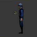3D Character Model In Blue Uniform With Helmet Standing On Dark Background