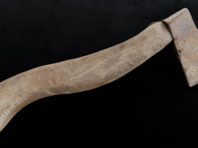 Classic Worn Axe with Wooden Handle and Metal Head as Hardware Tool on Black Background 3d model