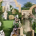 Outdoor Banquet Hall with Floral Decorations Arches and Grass Lawn Setting