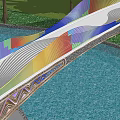 Colorful Wavy Landscape Bridge With Decorative Patterns Trees And Water View