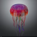Shiny Vibrant Jellyfish With Colorful Iridescent Bell And Long Multi Colored Tentacles