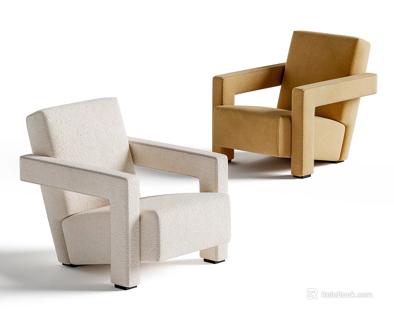 Modern Beige And Brown Armchairs With Minimalist Design And Comfortable Armrests 3d model 
