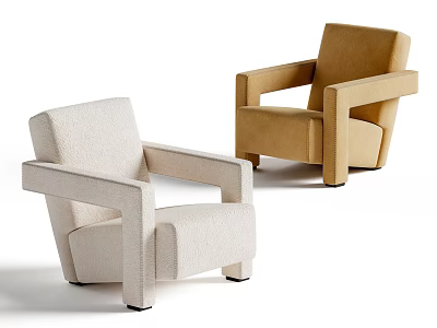 Modern Beige And Brown Armchairs With Minimalist Design And Comfortable Armrests 3d model
