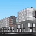 Modern Commercial Street With Glass Curtain Walls Multi Storey Buildings And Shop Fronts
