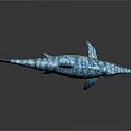 Blue Ichthyosaur With White Spots And Long Snout In Prehistoric Ocean