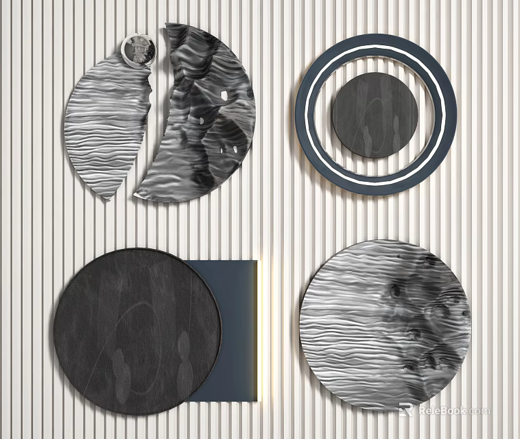 Modern Circular Wall Decor With Wooden Texture And Geometric Design Elements 3d model