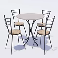Modern Dining Table Set With Round Light Tabletop And Four Metal Backrest Chairs 3d model