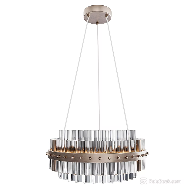 Modern Glass Pendant Light With Linear Metal Frame And Hanging Design Elements 3d model
