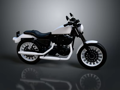 White and Black Cruiser Motorcycle with Leather Seat and Chrome Accents 3d model
