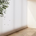 White Vertical Blinds in Bright Room With Wooden Floor and Green Plant
