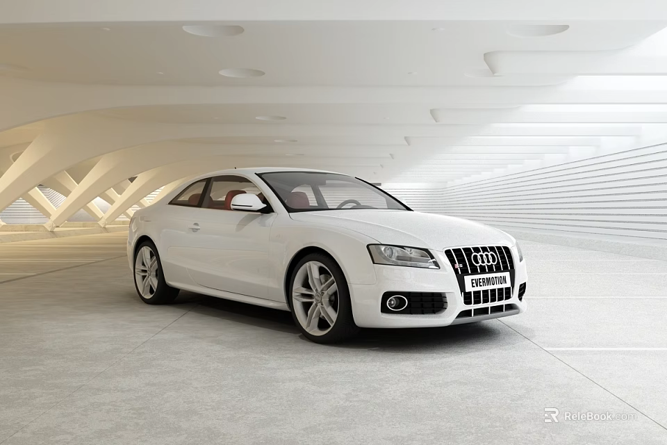 White Audi Sedan In Modern Indoor Space With Geometric Structures And Soft Lighting 3d model 