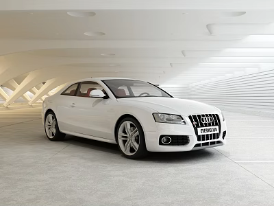 White Audi Sedan In Modern Indoor Space With Geometric Structures And Soft Lighting 3d model