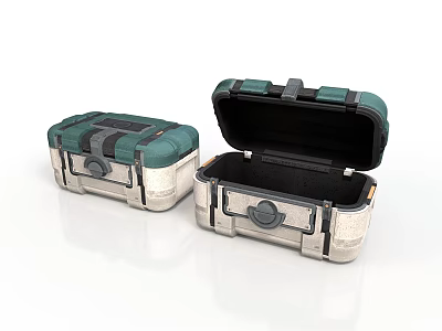 Practical Green And Silver Storage Boxes Closed And Open For Home Storage 3d model