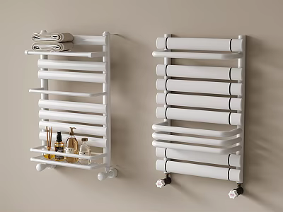 White Radiators With Towel Rack And Shelf For Bathroom Beige Wall Interior 3d model