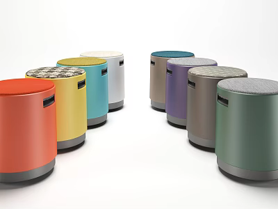 Colorful Round Stools with Various Colored Seats and Modern Black Base Design 3d model