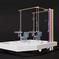 Colorful Industrial Pipes Network 3D Model On White Platform Structure Design